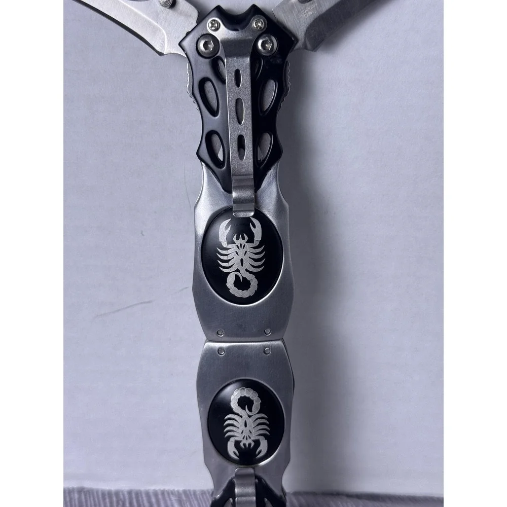 Tactical Hawkbill Folding Knife 4 Blade Scorpion Silver Aluminum